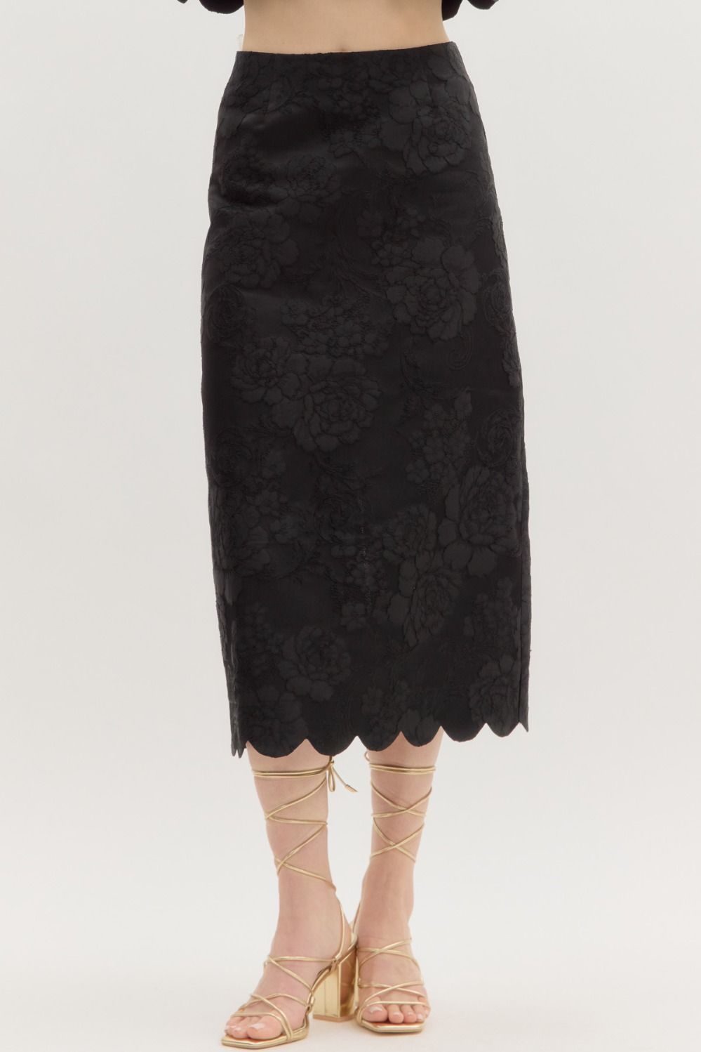 Scalloped-hem Floral Jacquard Midi Skirt - Image 11