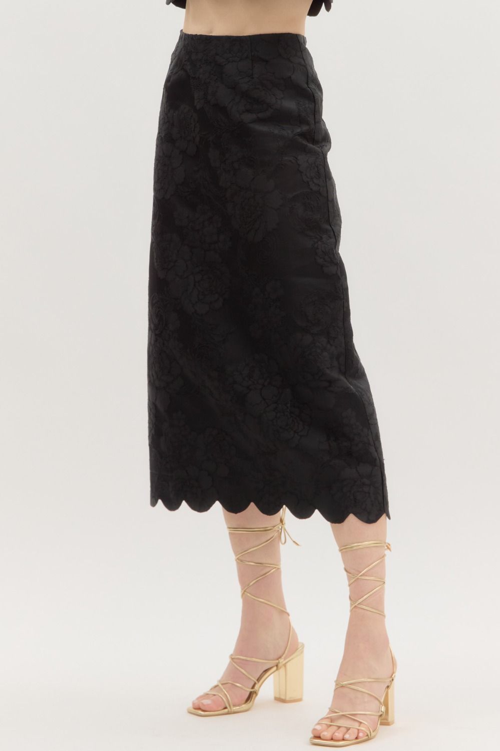 Scalloped-hem Floral Jacquard Midi Skirt - Image 4