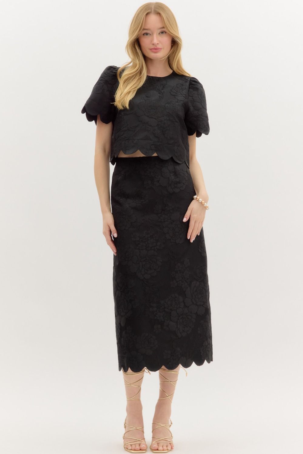 Scalloped-hem Floral Jacquard Midi Skirt - Image 12