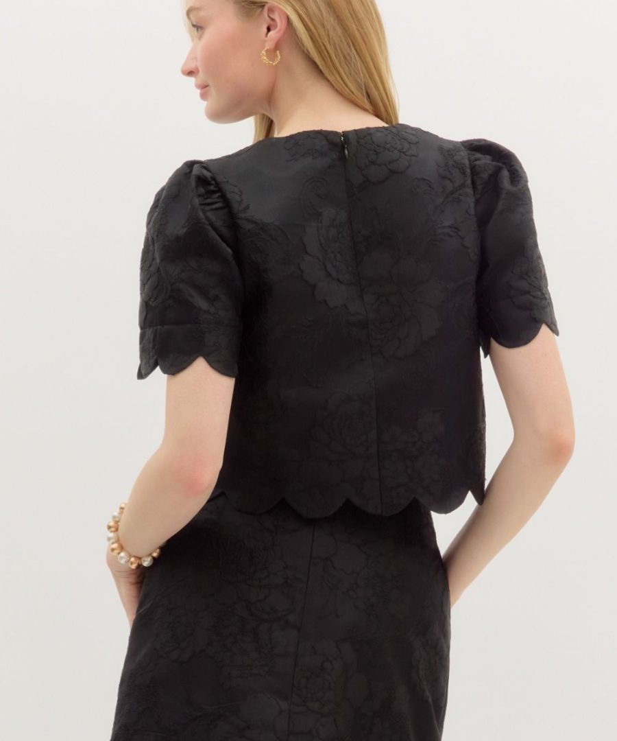 Scalloped Floral-embossed Two-piece Dressy Outfit