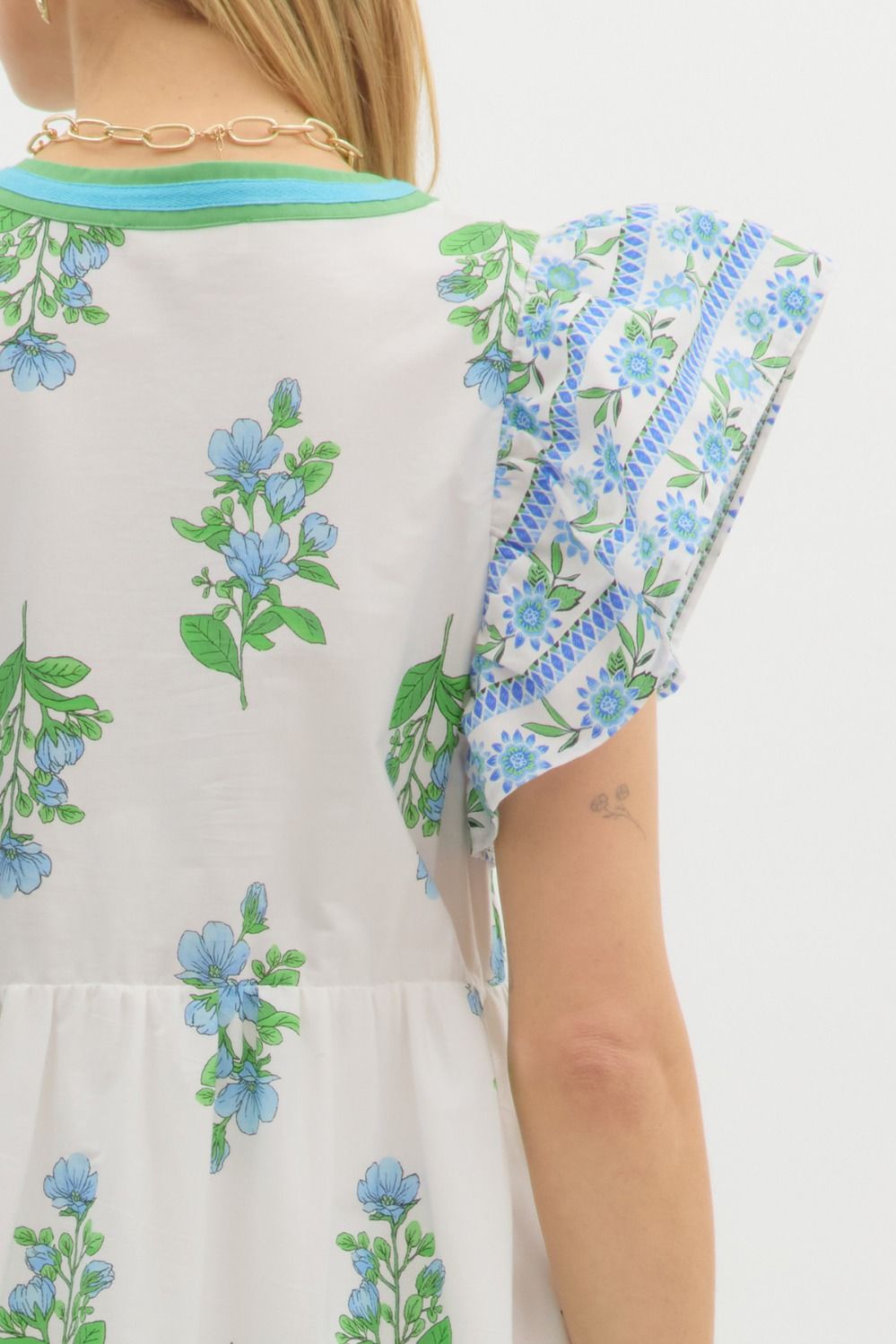 Flutter-sleeve Floral Print A-line Midi Dress - Image 2