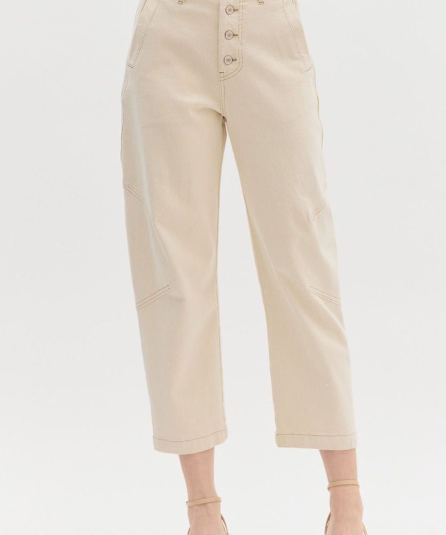 Decorative-stitched High-waist Cropped Wide-leg Pants