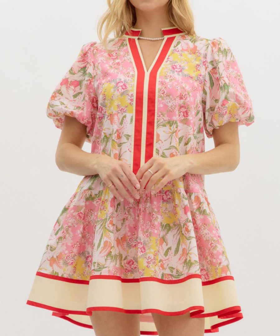 Vintage Puffed-sleeve Floral Mini Dress
