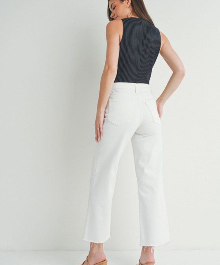 Frayed-hem High-rise Wide Leg Jeans