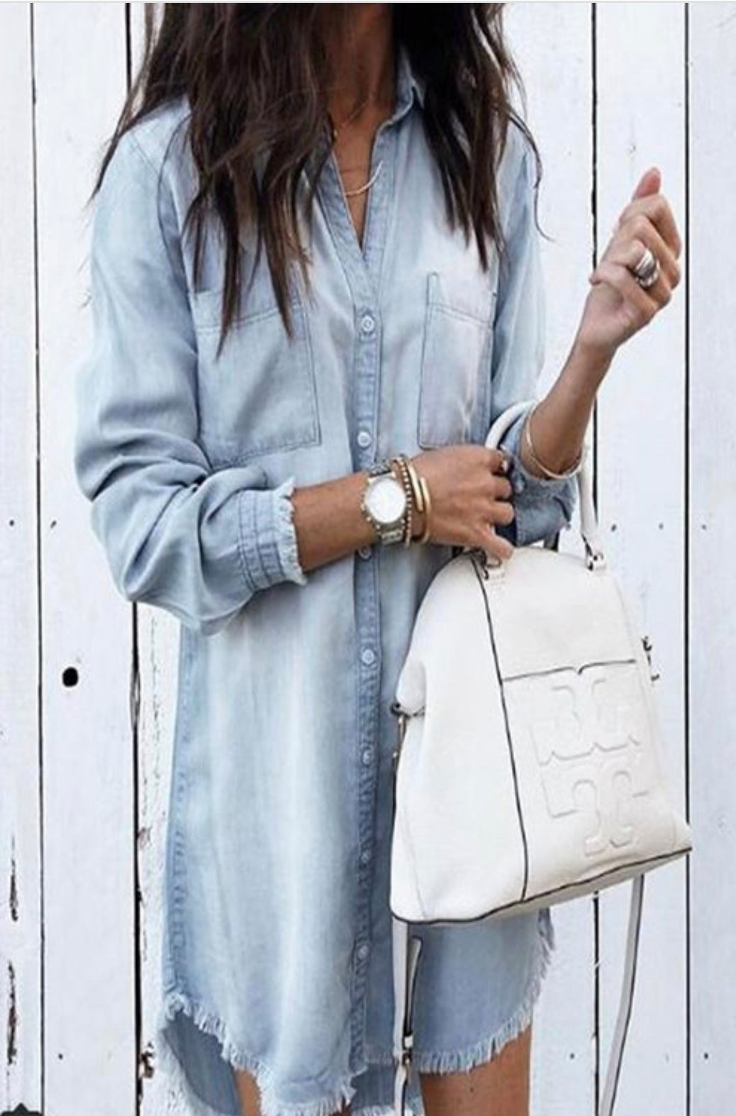 Frayed-edge Denim Shirt Dress