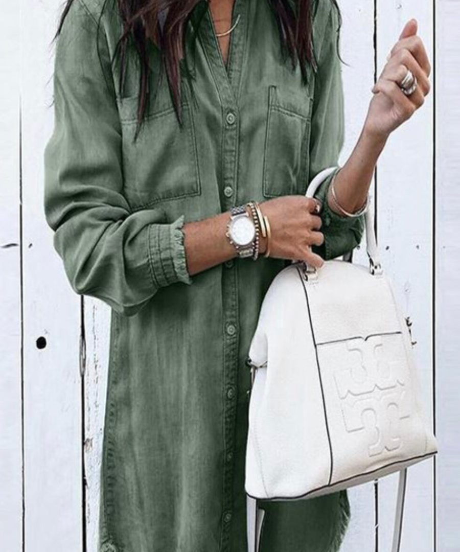 Frayed-hem Casual Shirt Dress