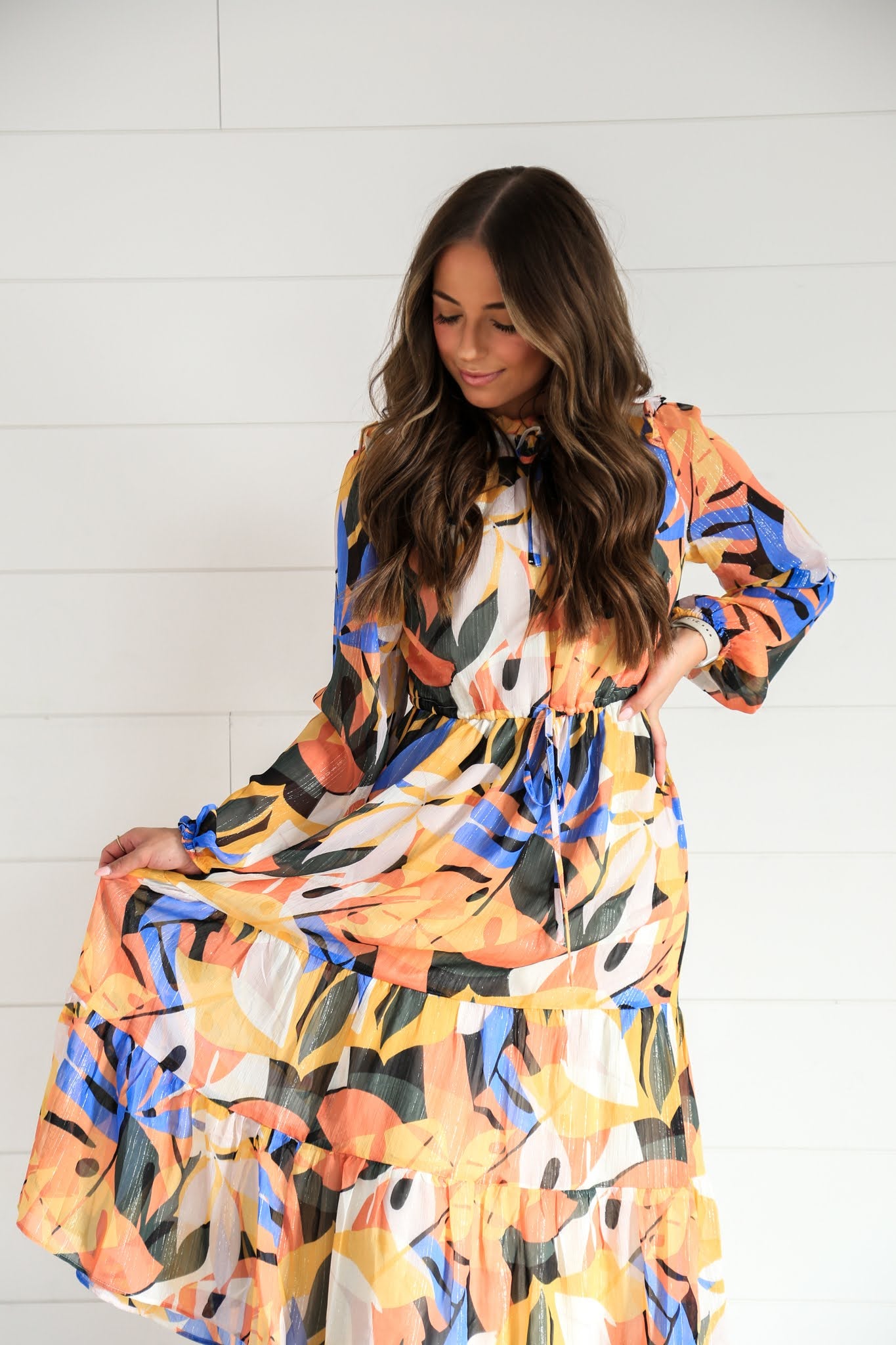 Abstract Print Tiered Midi Dress - Image 2