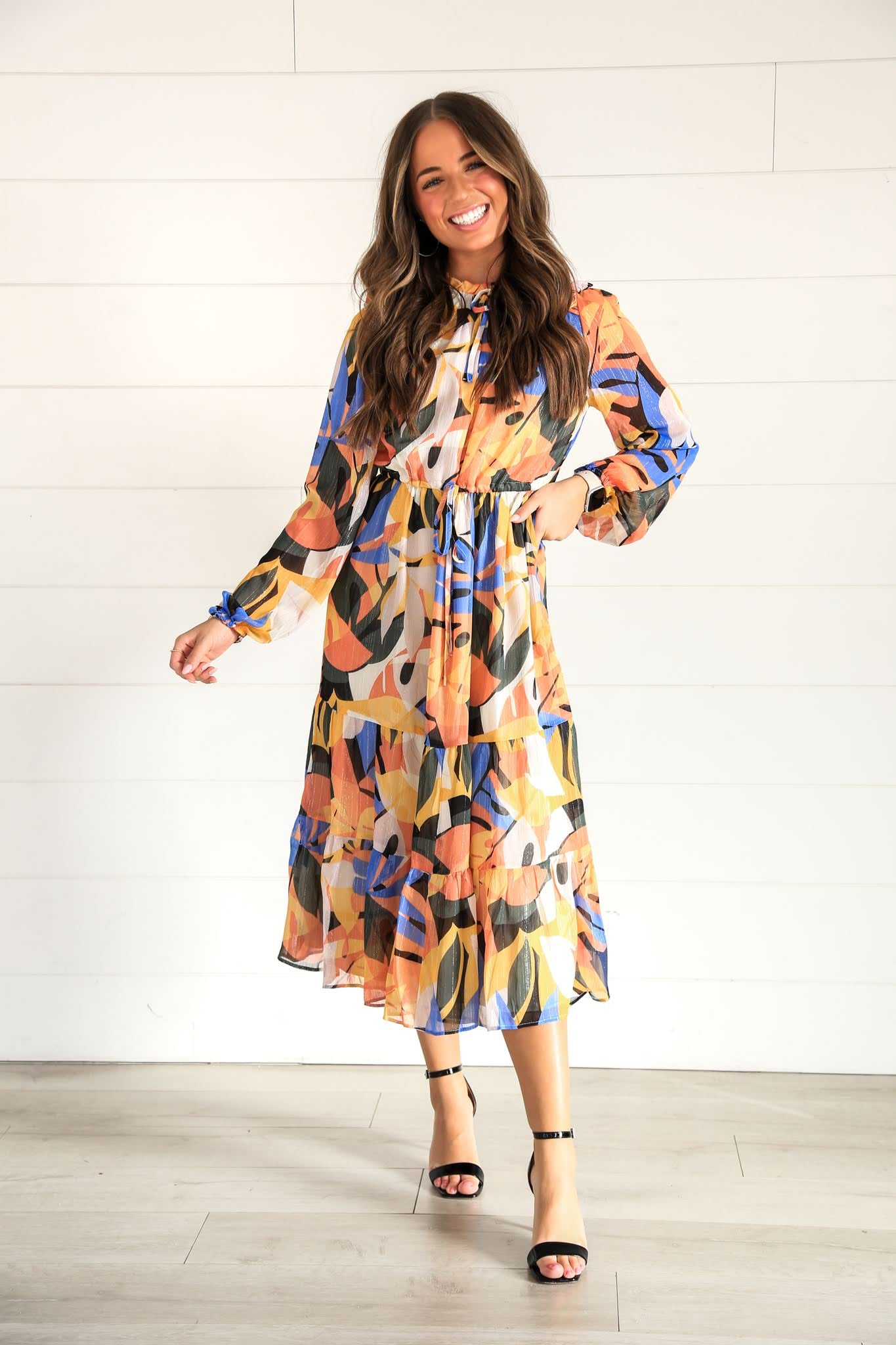 Abstract Print Tiered Midi Dress
