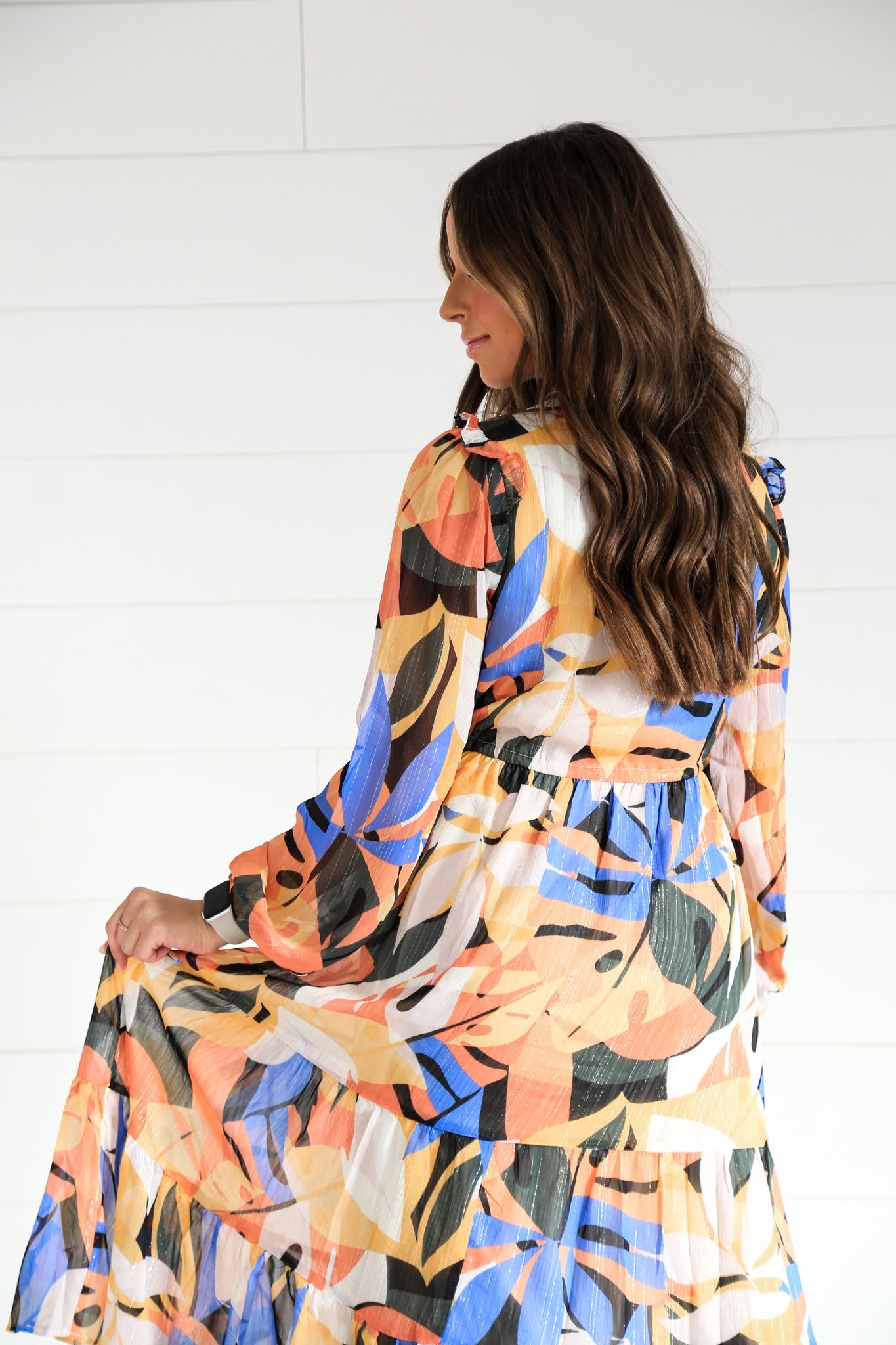 Abstract Print Tiered Midi Dress - Image 3