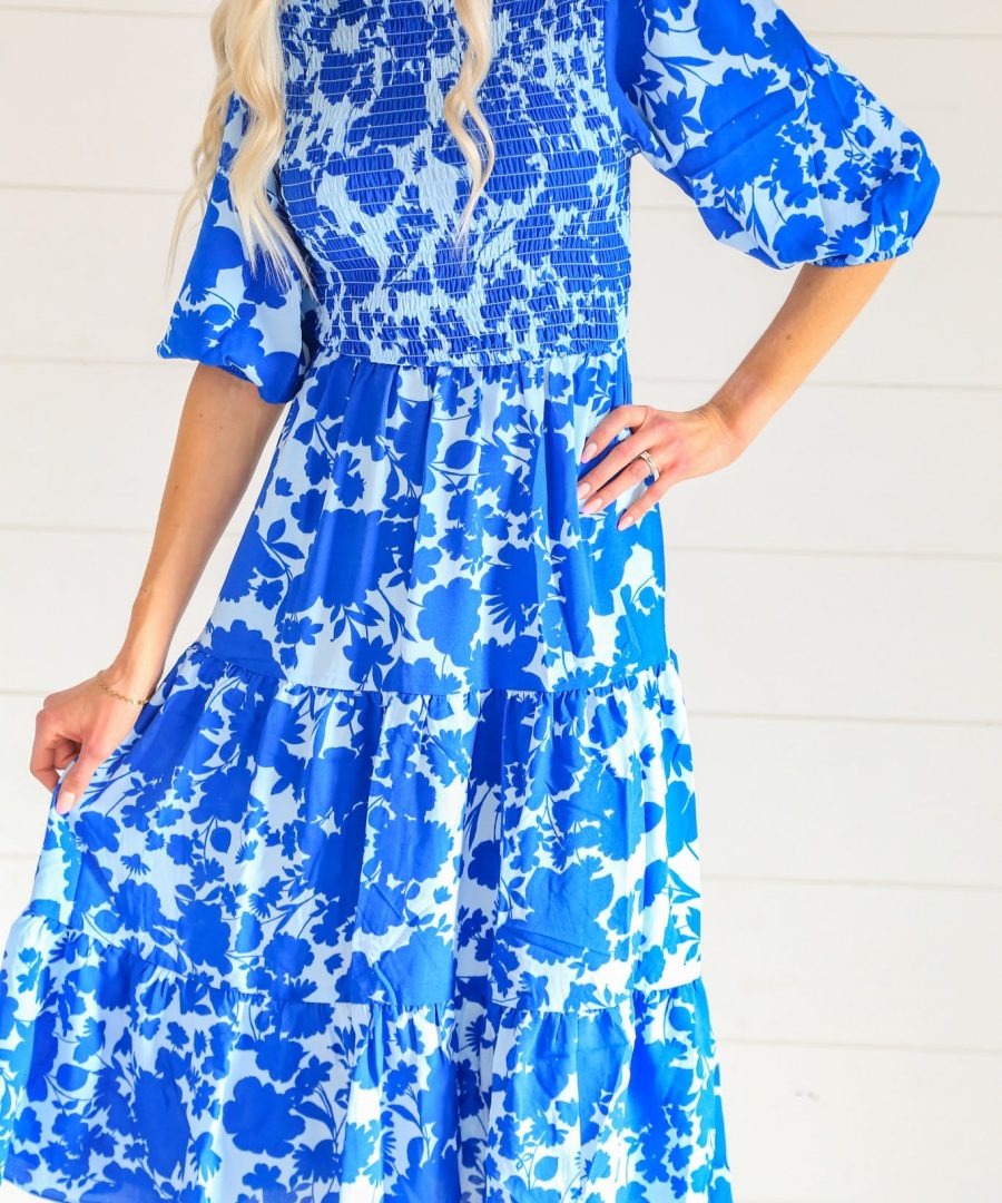 Tiered Floral Smocked Midi Dress