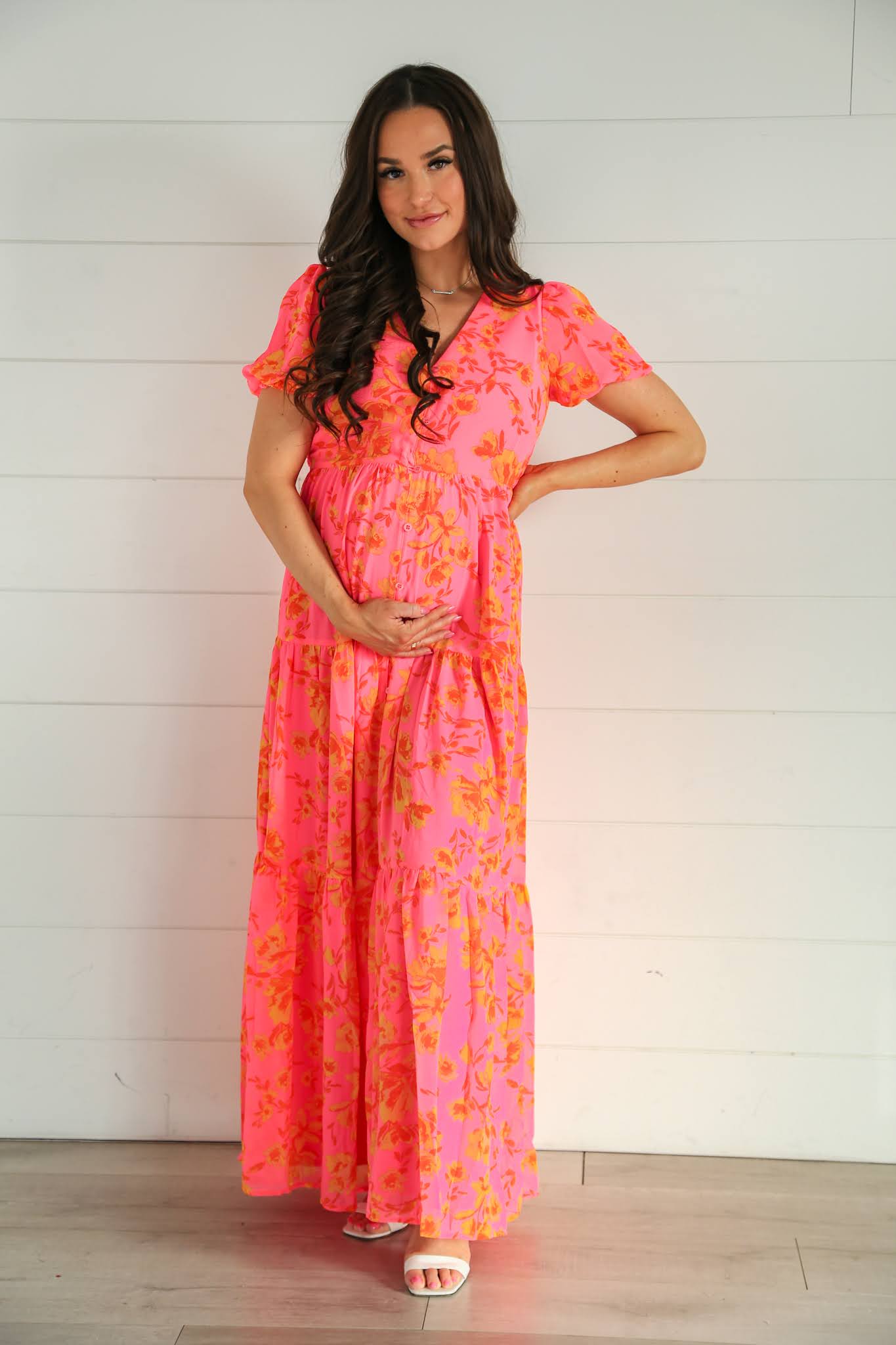 V - neck Floral Print Maternity Maxi Dress - Image 2