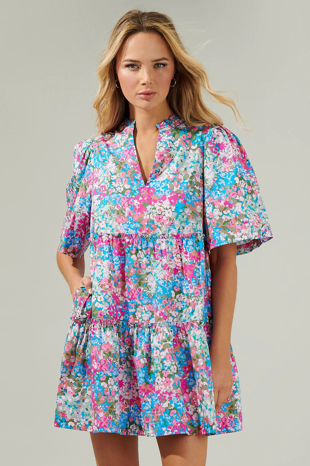 Ruffled V-neck Floral Tiered Mini Dress - Image 2