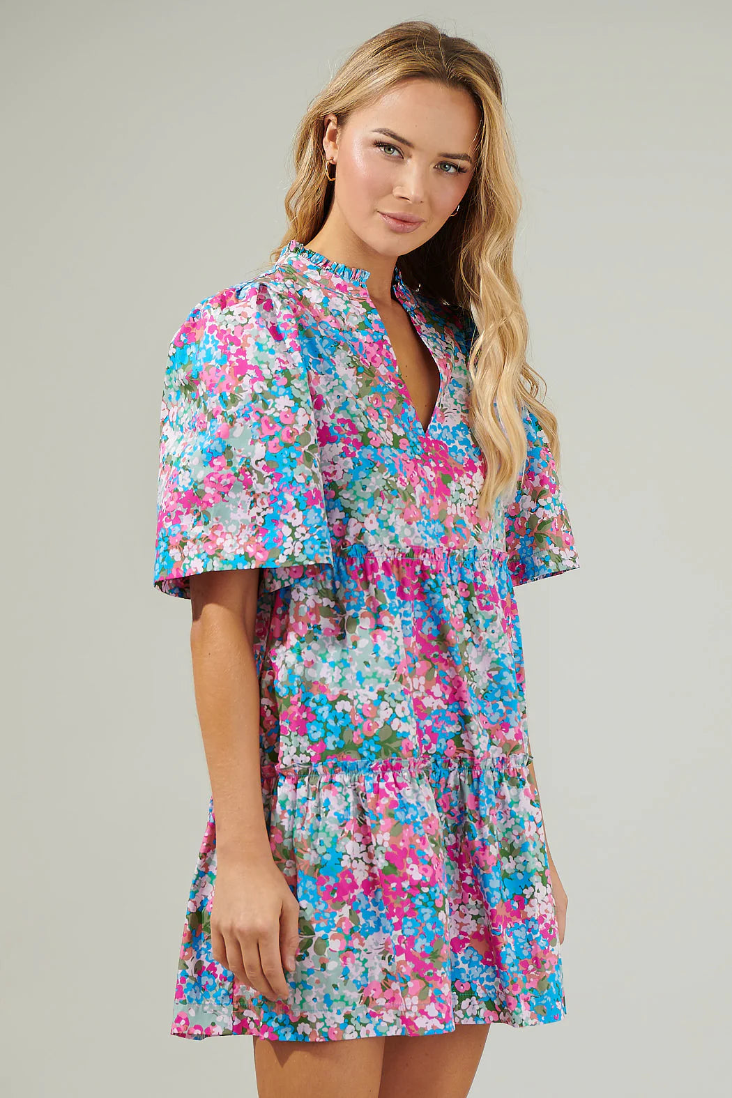 Ruffled V-neck Floral Tiered Mini Dress - Image 3