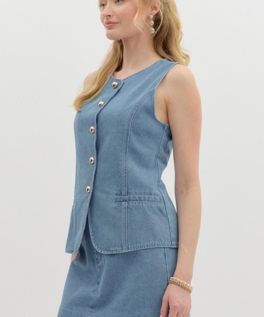 Flap-pocket Denim Vest
