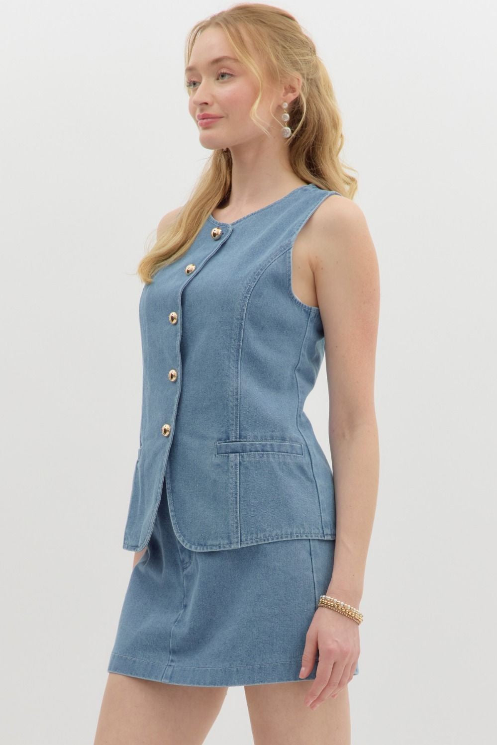 Flap-pocket Denim Vest