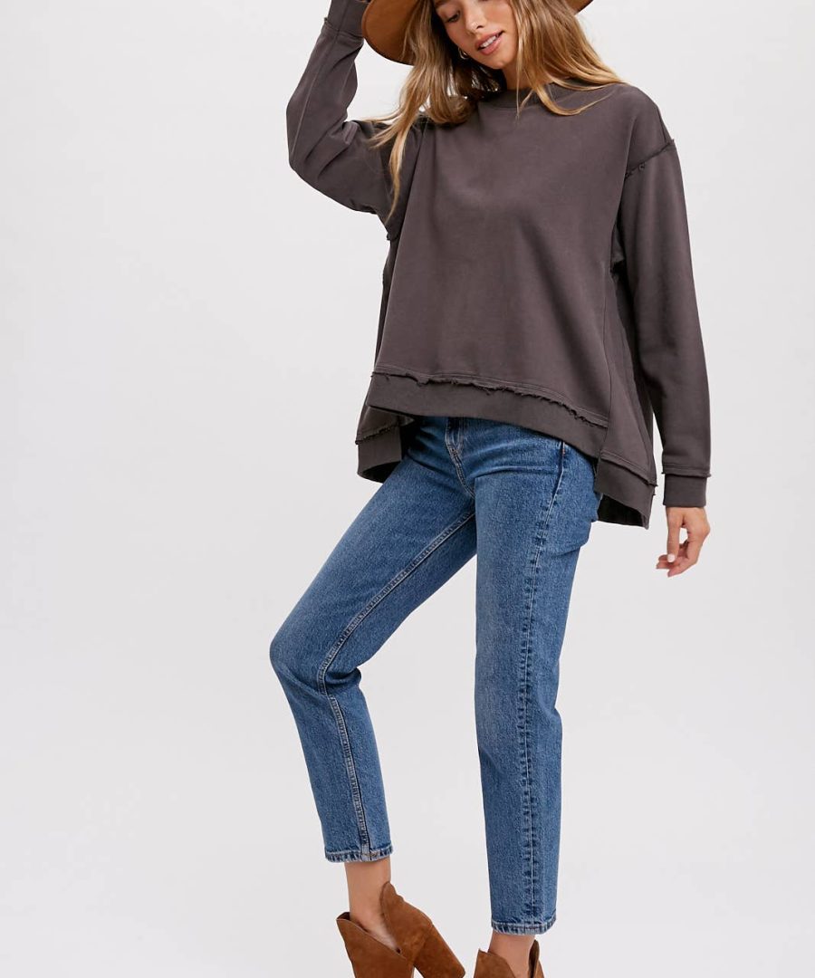 Frayed-hem Oversized Crew-neck Sweatshirt