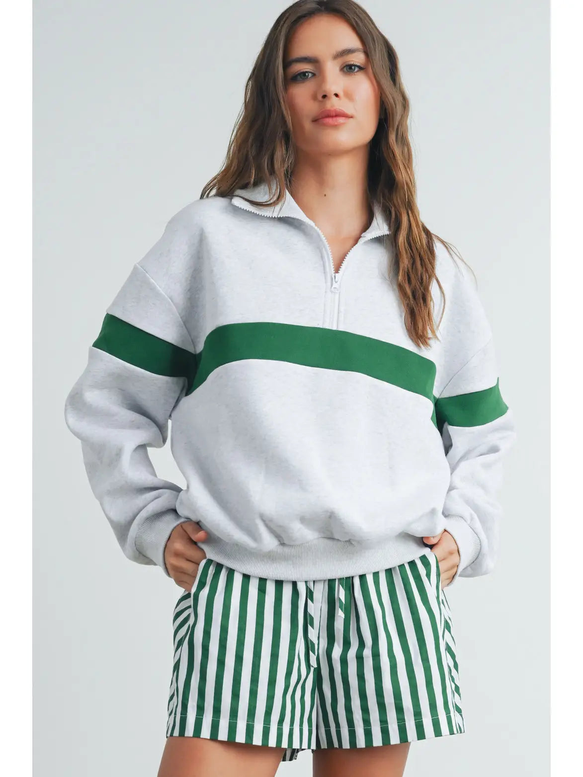 Varsity-inspired Quarter-zip Oversized Sweatshirt - Image 9