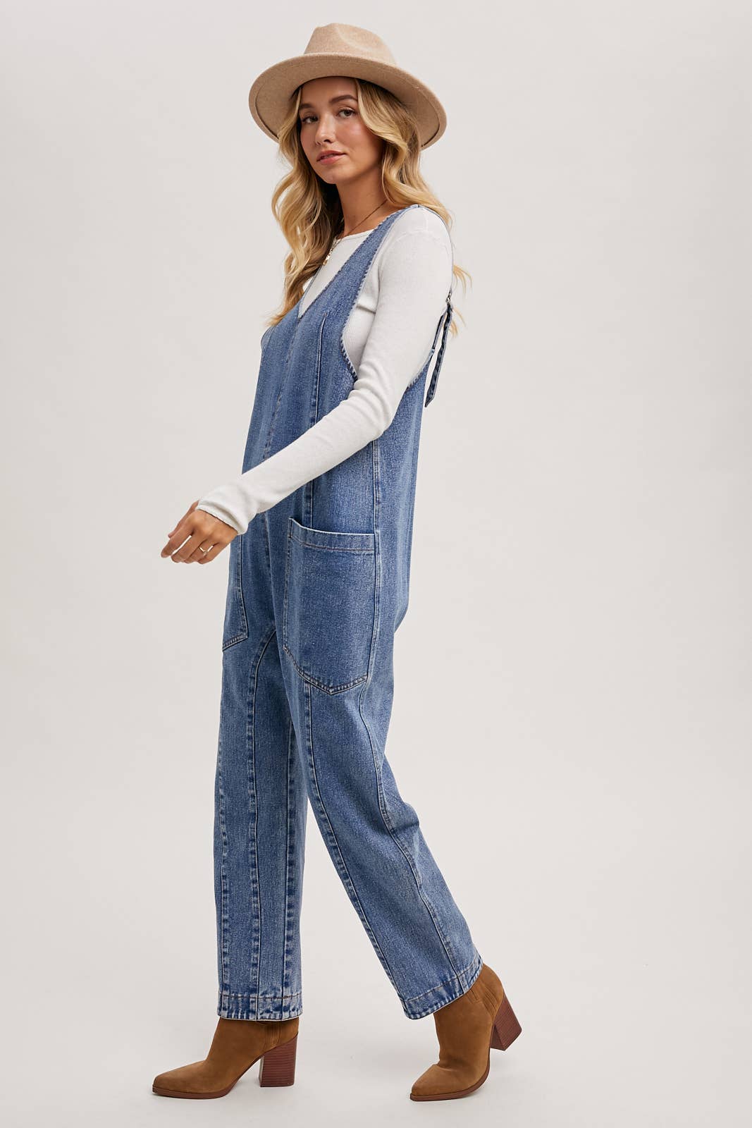 V-neck Adjustable Straps Denim Overalls - Image 11