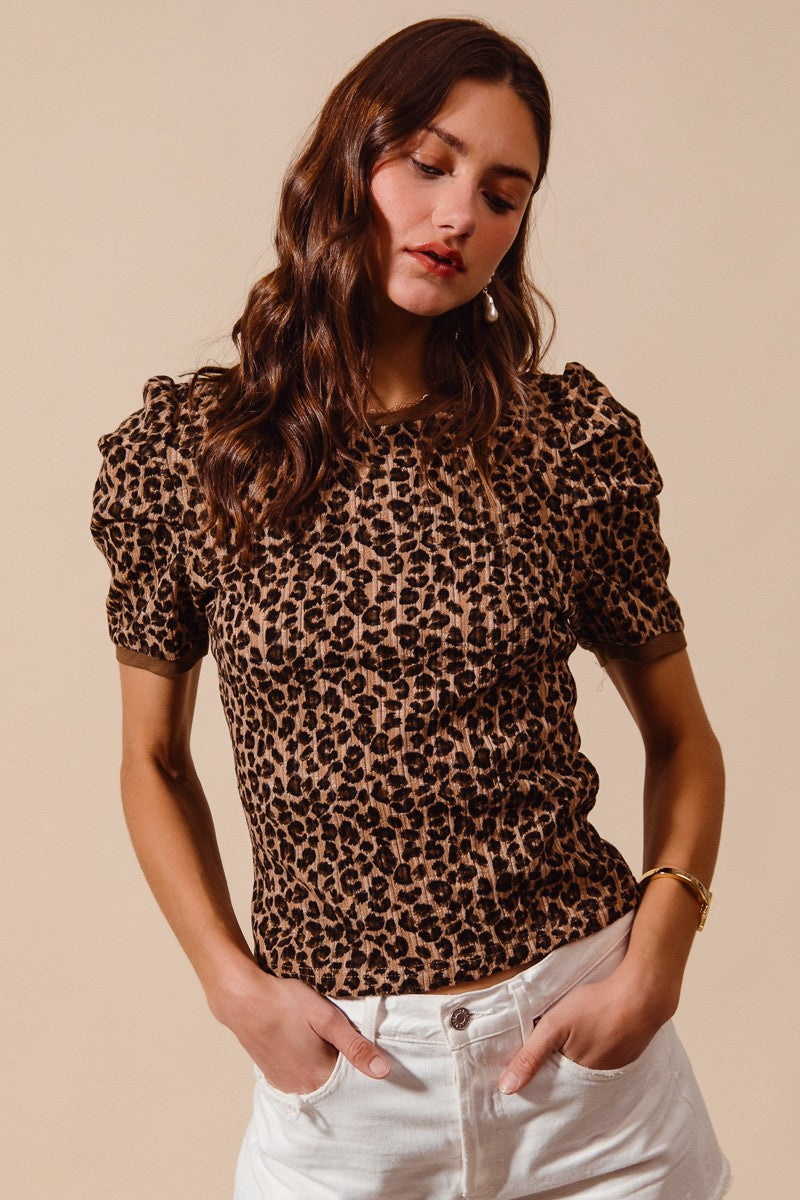 Puffed-shoulder Cropped Leopard-print Knit Top - Image 9