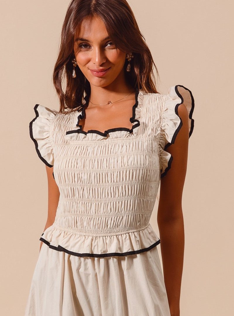 Vintage Scalloped-trim Tiered Midi/Maxi Dress