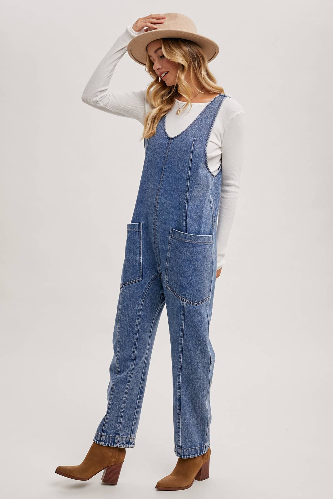 V-neck Adjustable Straps Denim Overalls - Image 9