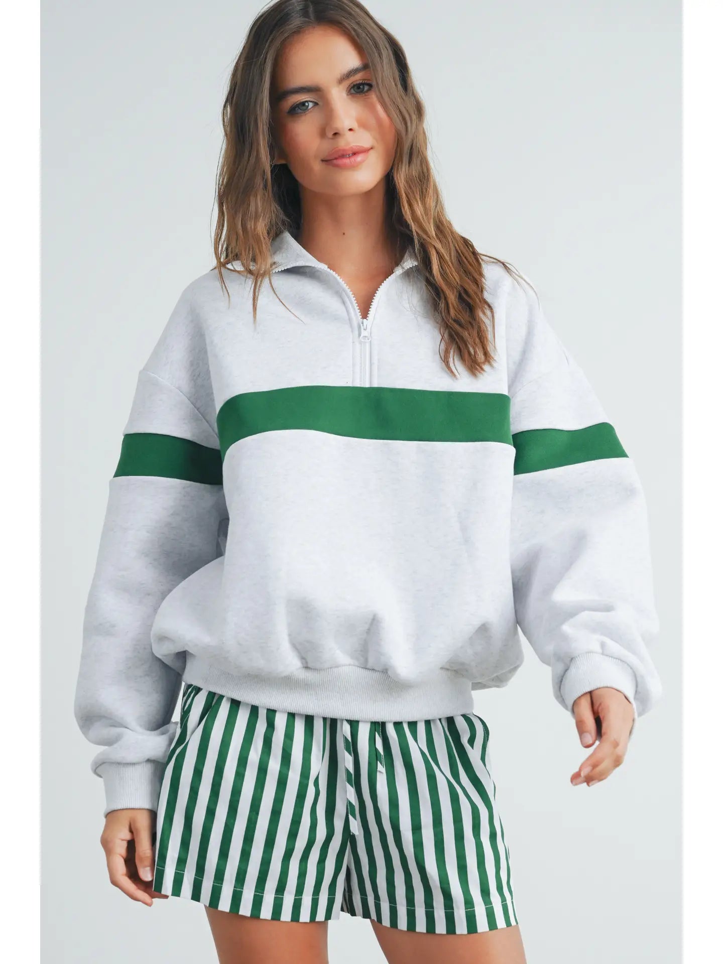 Varsity-inspired Quarter-zip Oversized Sweatshirt