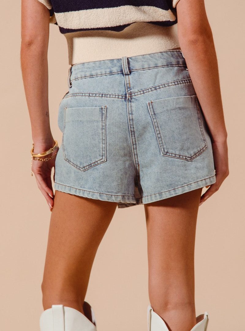 Asymmetric-wrap High-waist Denim Skort