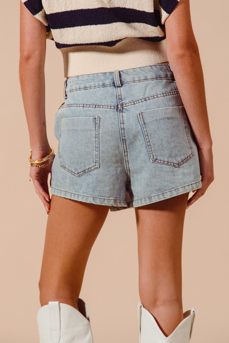 Asymmetric-wrap High-waist Denim Skort