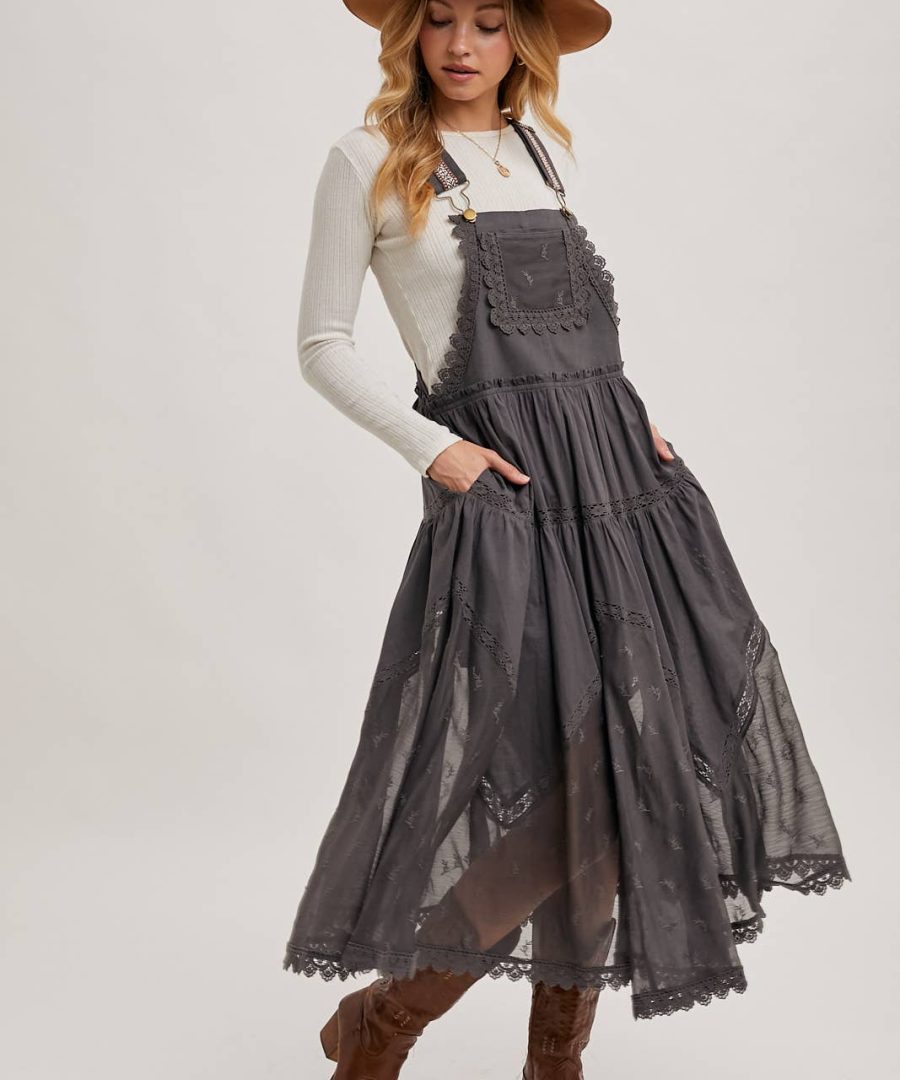 Lace-trimmed Pinafore Maxi Dress