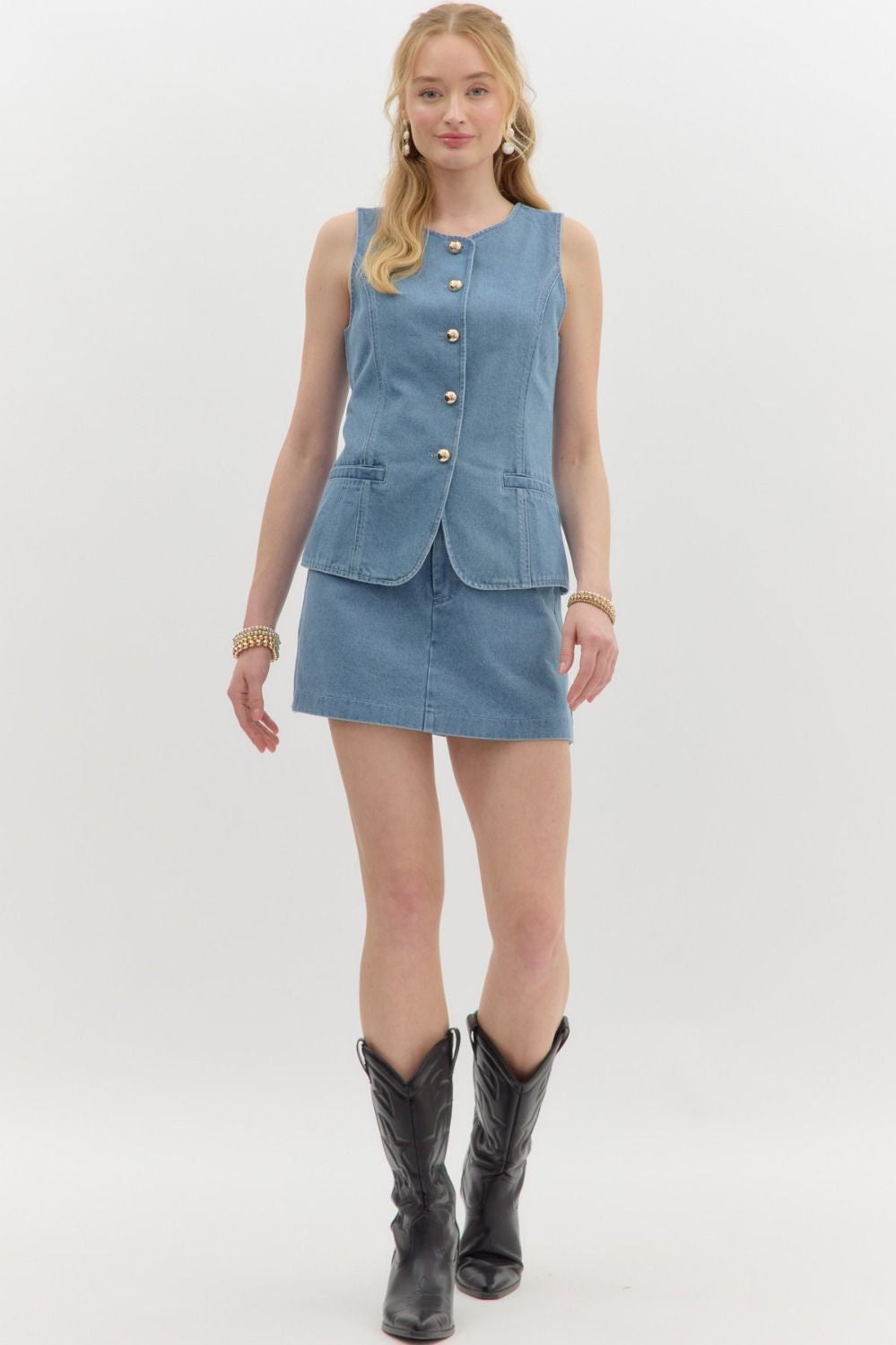 Flap-pocket Denim Vest - Image 4