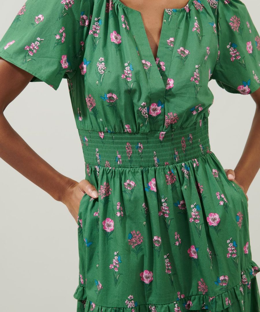 Smocked Waist Floral Tiered Maxi Dress