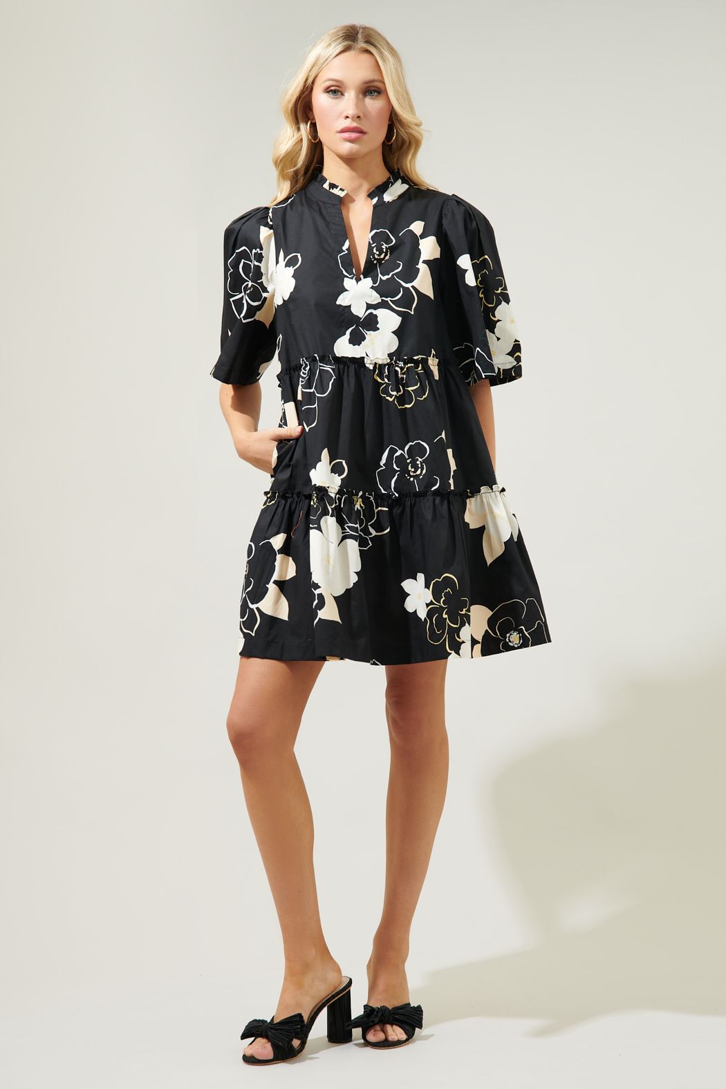 Vintage Floral Tiered Puffed Sleeve Mini Dress - Image 5
