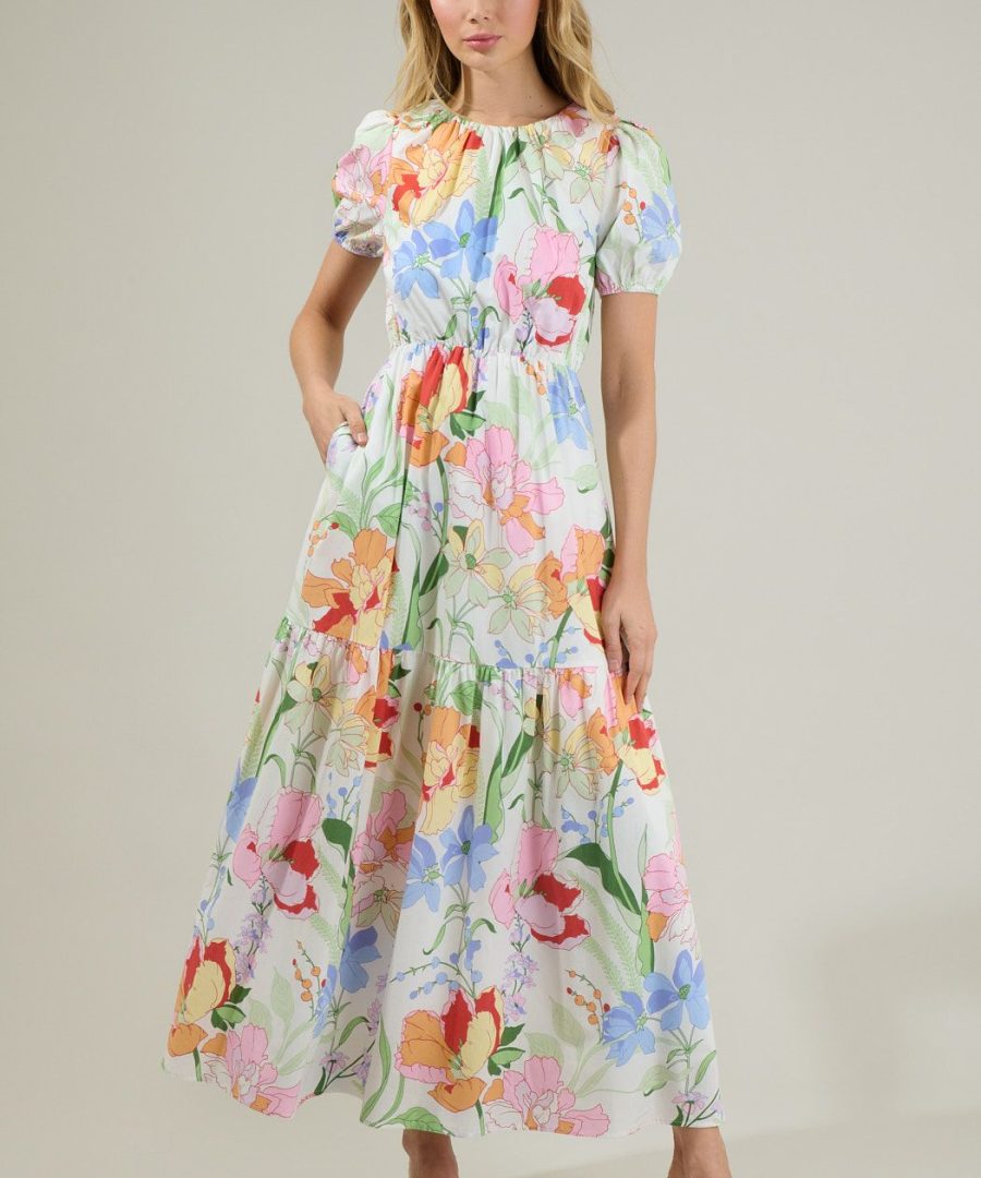 Keyhole-back Floral Maxi Dress